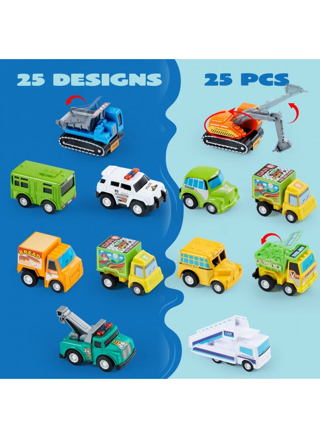 JOYIN 25 Pieces Pull Back Cars and Trucks Toy Vehicles Set for Toddlers, Girls and Boys Kids Play Set, Die-Cast Car Set, Kids Party Favors, Stocking Stuffers, Kids Presents Toys