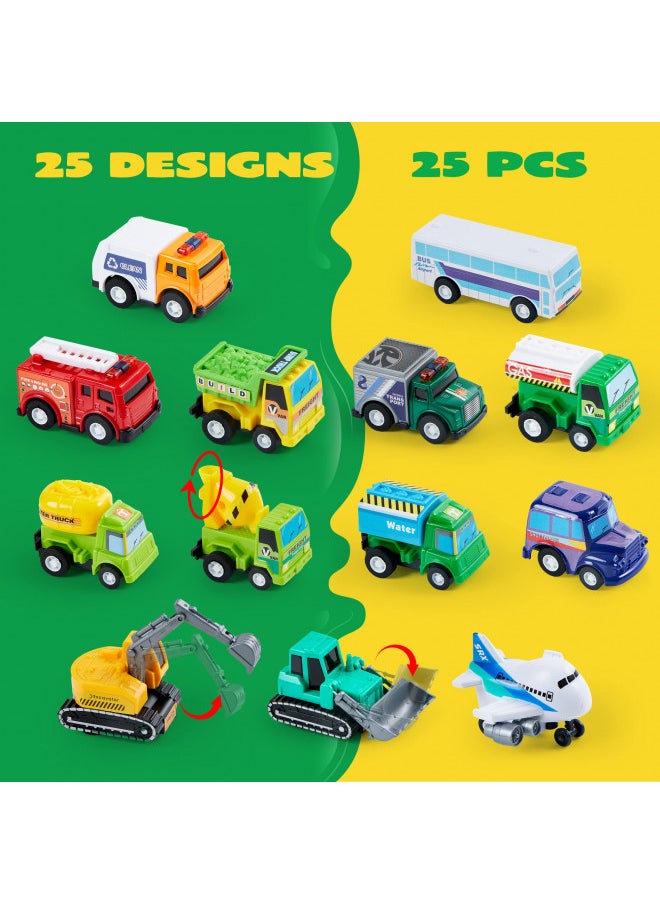 JOYIN 25 Pieces Pull Back Cars and Trucks Toy Vehicles Set for Toddlers, Girls and Boys Kids Play Set, Die-Cast Car Set, Kids Party Favors, Stocking Stuffers, Kids Presents Toys