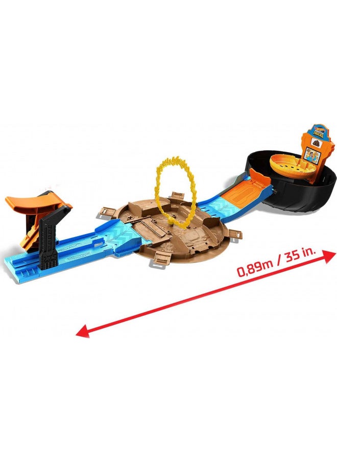 Hot Wheels Monster Trucks Stunt Tire Playset with 3 Toy Monster Trucks & 4 Toy Cars in 1:64 Scale