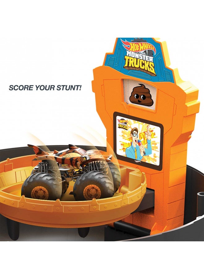 Hot Wheels Monster Trucks Stunt Tire Playset with 3 Toy Monster Trucks & 4 Toy Cars in 1:64 Scale