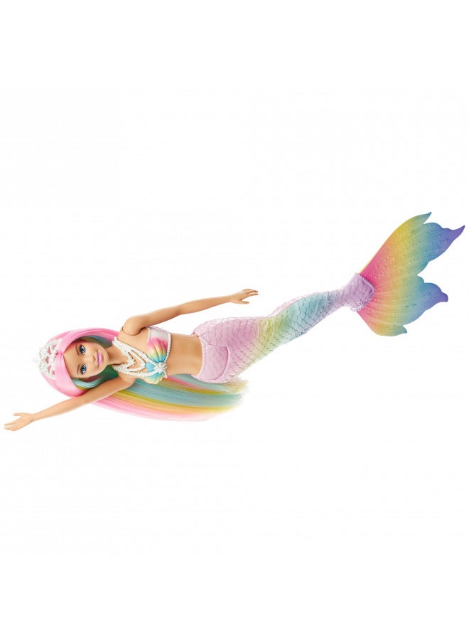 Barbie Dreamtopia Doll, Rainbow Magic Mermaid with Rainbow Hair and Blue Eyes, Water-Activated Color-Change Feature