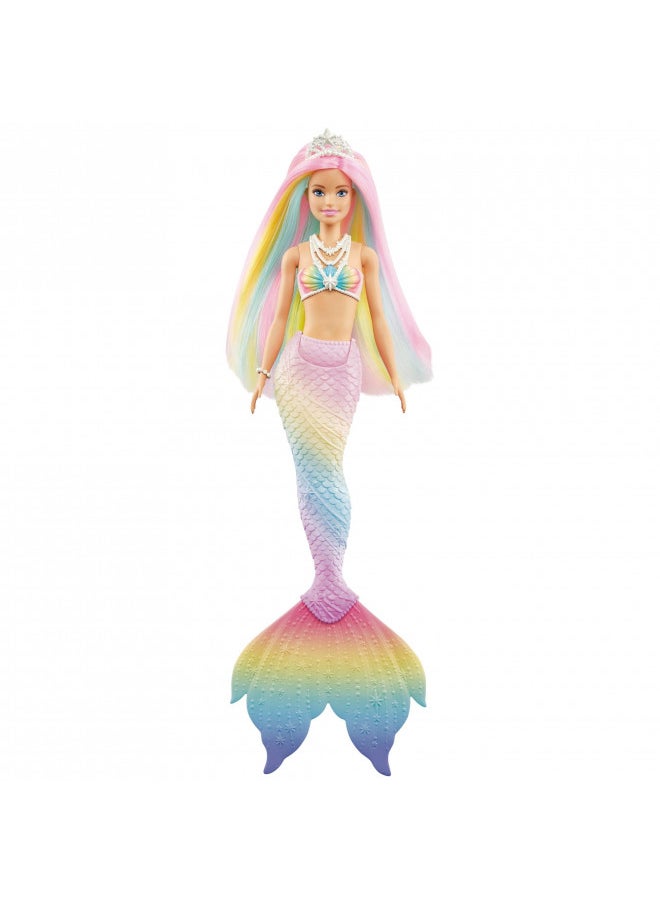 Barbie Dreamtopia Doll, Rainbow Magic Mermaid with Rainbow Hair and Blue Eyes, Water-Activated Color-Change Feature