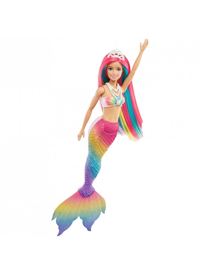 Barbie Dreamtopia Doll, Rainbow Magic Mermaid with Rainbow Hair and Blue Eyes, Water-Activated Color-Change Feature