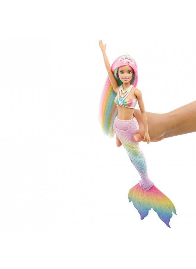 Barbie Dreamtopia Doll, Rainbow Magic Mermaid with Rainbow Hair and Blue Eyes, Water-Activated Color-Change Feature