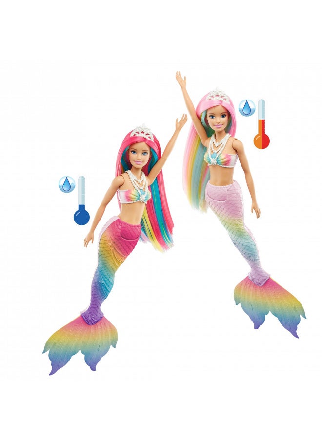 Barbie Dreamtopia Doll, Rainbow Magic Mermaid with Rainbow Hair and Blue Eyes, Water-Activated Color-Change Feature