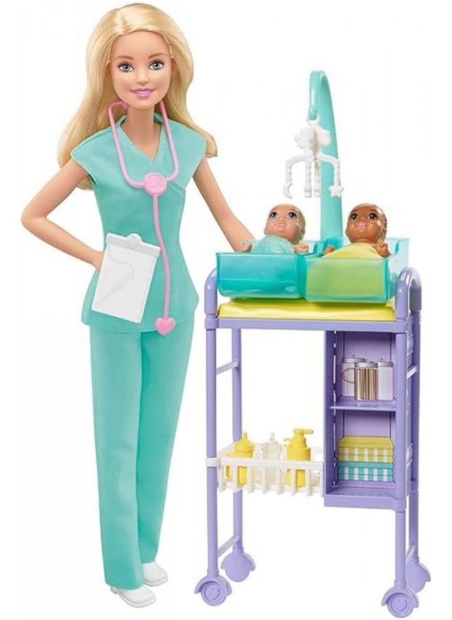 Barbie Careers Doll & Playset, Baby Doctor Theme with Blonde Fashion Doll, 2 Baby Dolls, Furniture & Accessories