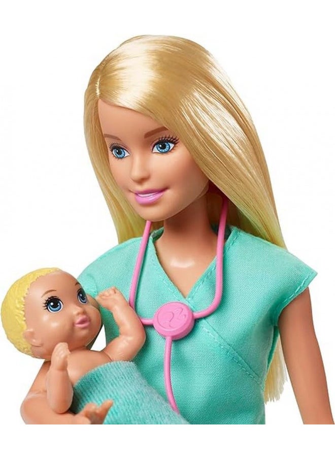 Barbie Careers Doll & Playset, Baby Doctor Theme with Blonde Fashion Doll, 2 Baby Dolls, Furniture & Accessories