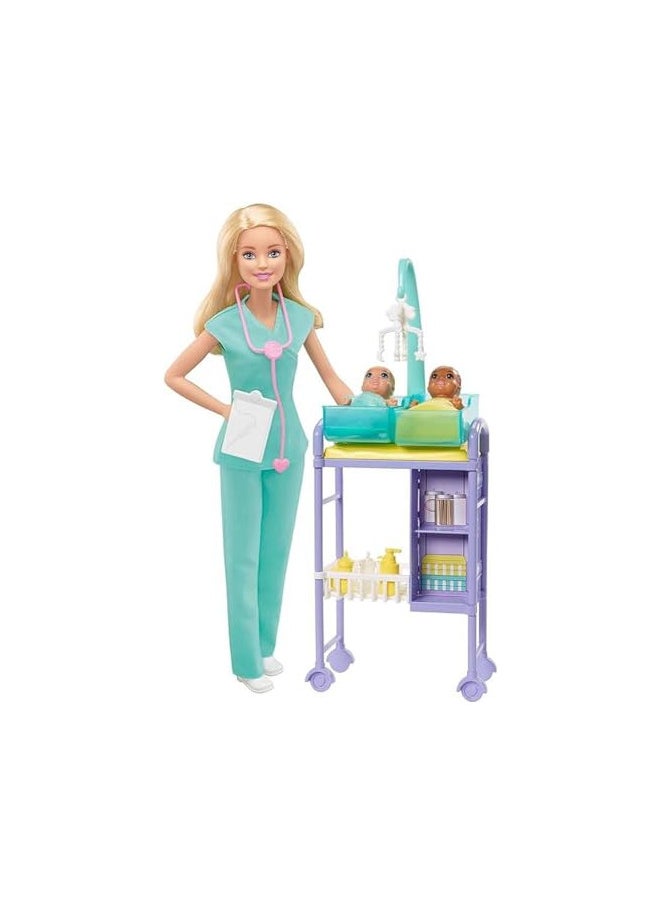 Barbie Careers Doll & Playset, Baby Doctor Theme with Blonde Fashion Doll, 2 Baby Dolls, Furniture & Accessories