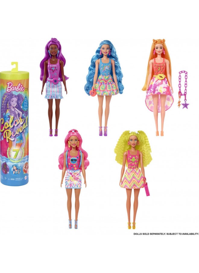 Barbie Color Reveal Doll & Accessories, Neon Tie-Dye Series, 7 Surprises, 1 Barbie Doll (Styles May Vary)