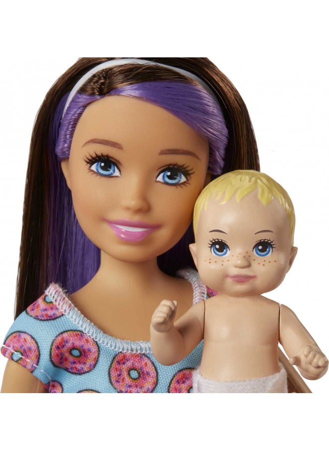 Barbie Skipper Babysitters Inc Dolls & Accessories, Set with Skipper Doll, Color-Change Baby Doll, High Chair & Crib