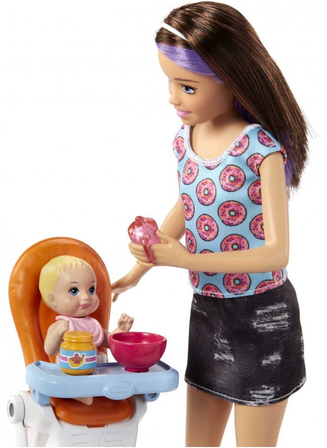 Barbie Skipper Babysitters Inc Dolls & Accessories, Set with Skipper Doll, Color-Change Baby Doll, High Chair & Crib