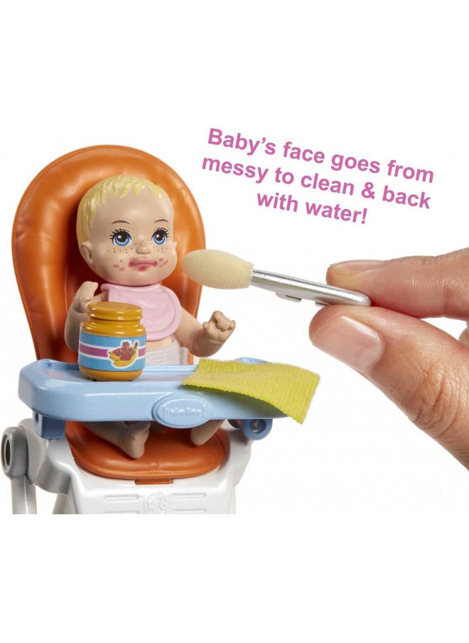 Barbie Skipper Babysitters Inc Dolls & Accessories, Set with Skipper Doll, Color-Change Baby Doll, High Chair & Crib