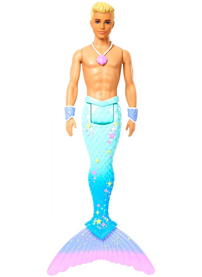 Barbie Dreamtopia Merman Doll, Approx. 12-Inch with Blue Rainbow Tail and Blonde Hair, for 3 to 7 Year Olds