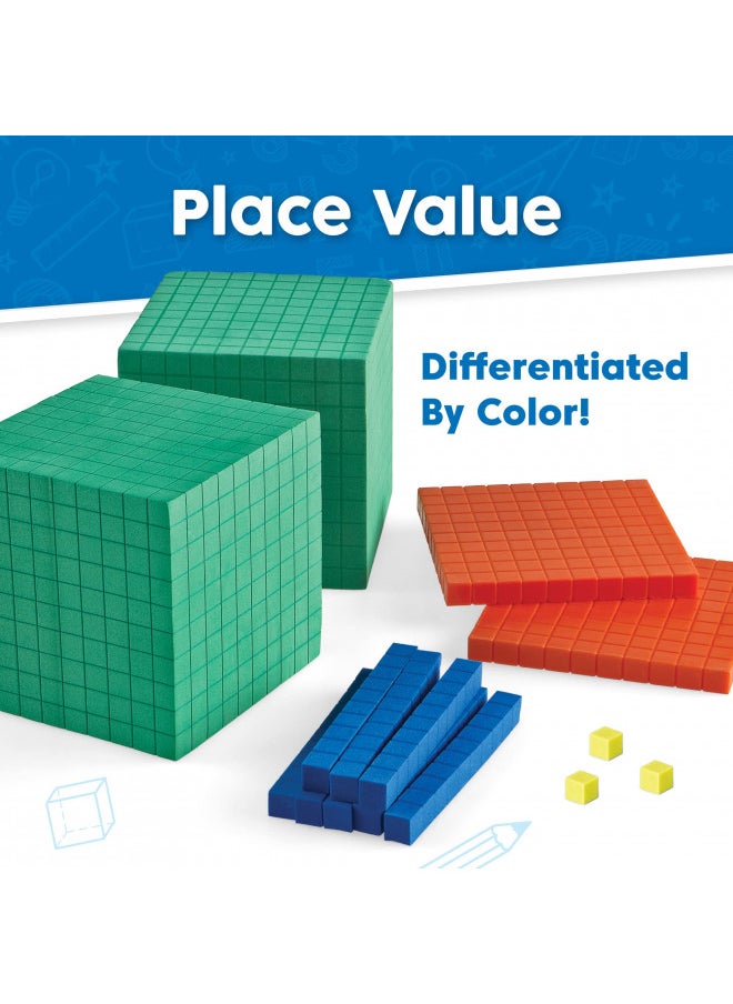 hand2mind Differentiated Plastic Base Ten Blocks Complete Set, Place Value Blocks, Counting Cubes, Base Ten Blocks Classroom Set, Math Blocks Kindergarten, Base 10 Math Manipulatives (Set of 121)