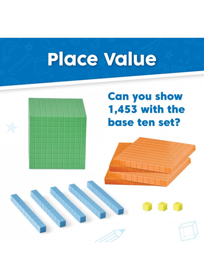 hand2mind Differentiated Plastic Base Ten Blocks Complete Set, Place Value Blocks, Counting Cubes, Base Ten Blocks Classroom Set, Math Blocks Kindergarten, Base 10 Math Manipulatives (Set of 121)