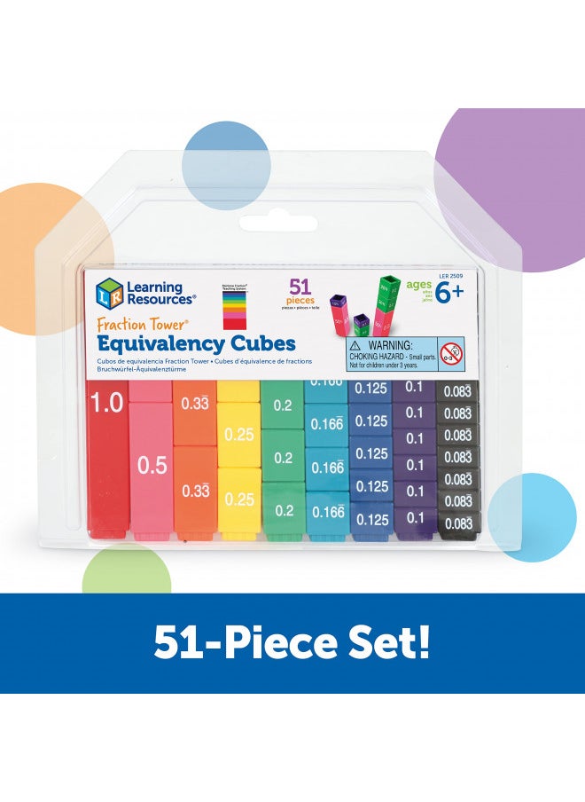 Learning Resources Fraction Tower Equivalency Cubes - 51 Pieces, Ages 6+ Math Learning Toys for Kids, Math Classroom and Homeschool Accessories, Fractions Learning for Kids