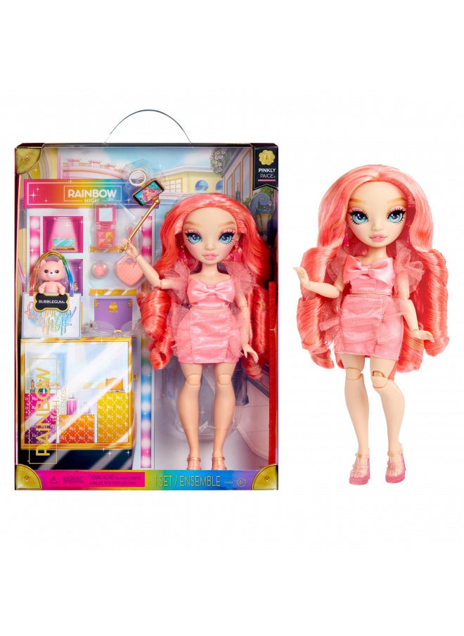 Rainbow High Pinkly - Pink Fashion Doll in Fashionable Outfit, with Glasses & 10+ Colorful Play Accessories. Gift for Kids 4-12 Years and Collectors