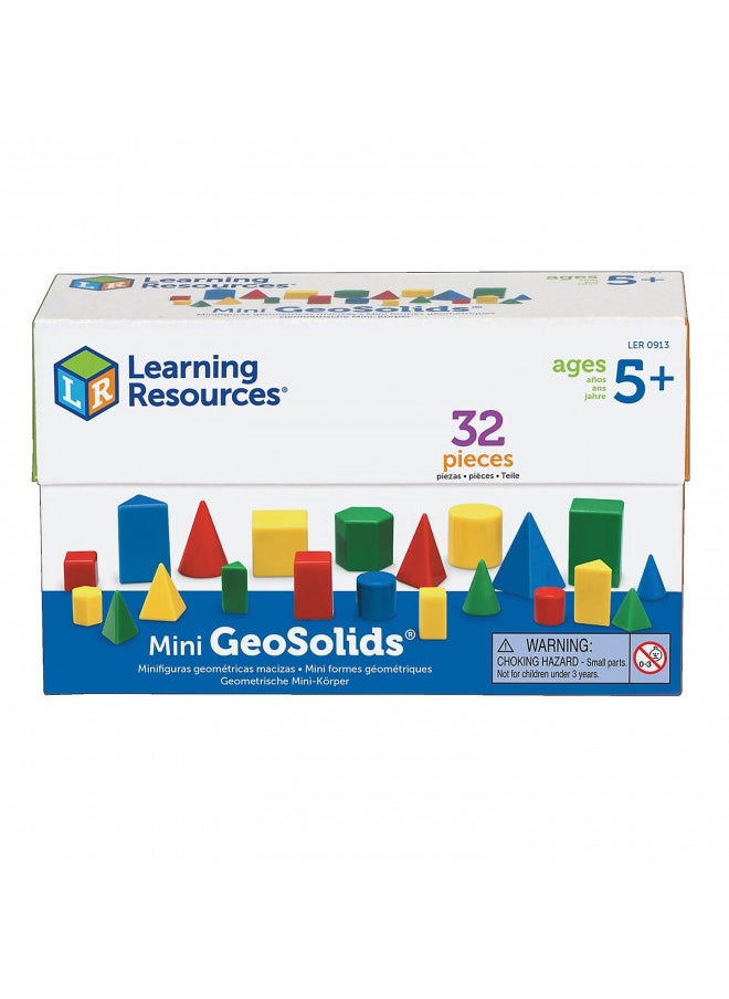 Learning Resources Mini GeoSolids, Geometry for Kids, Homeschool, Colorful Plastic Geometric Shapes, Teacher Accessories, 32 Pieces, Ages 5+