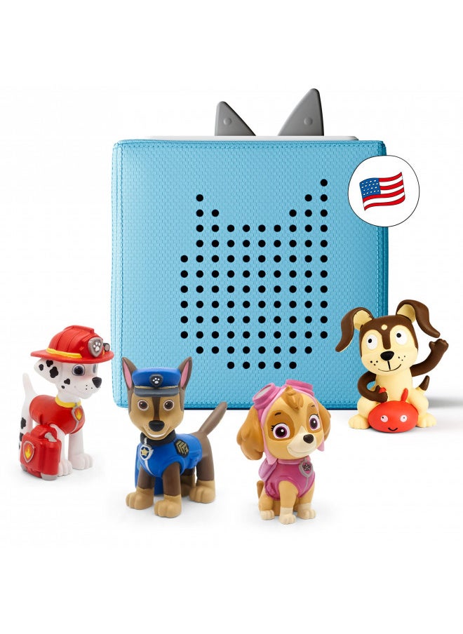 Toniebox Audio Player Starter Set with Chase, Skye, Marshall, and Playtime Puppy - Listen, Learn, and Play with One Huggable Little Box - Light Blue