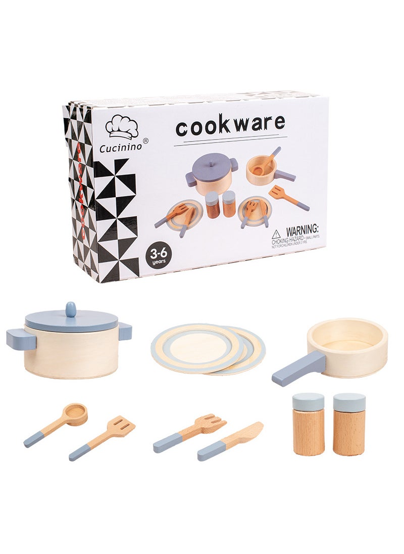 Wooden Kids Kitchen Playset Pretend Cooking Toy MBJ blue pot set 0.45