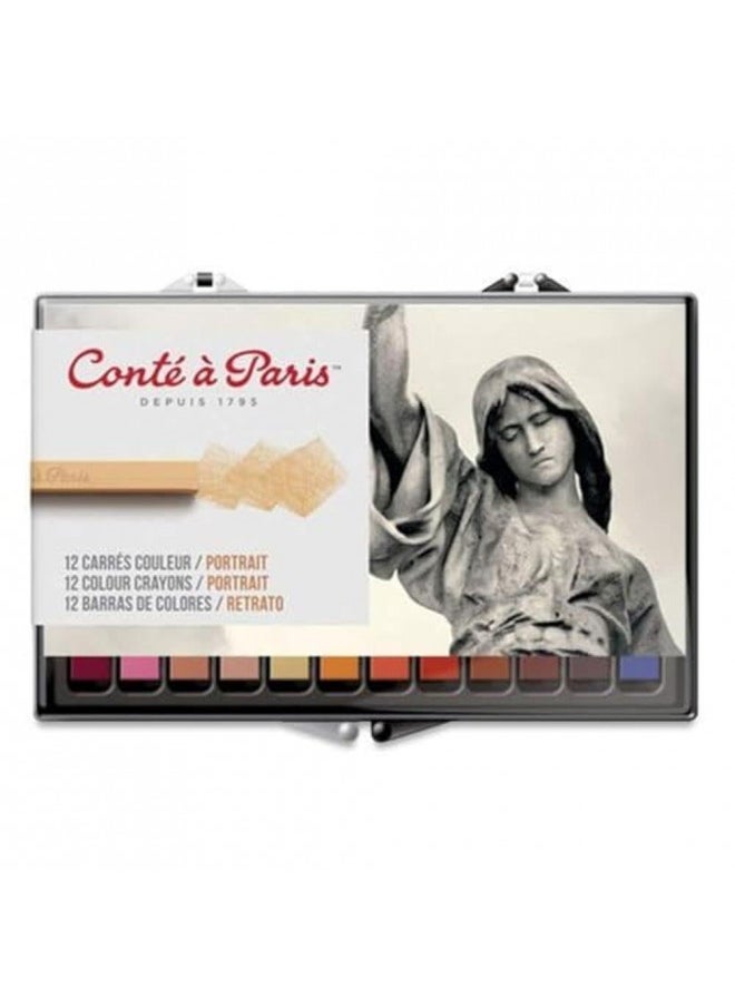 Conté à Paris Colored Crayons Set with 12 Assorted Portrait Colors