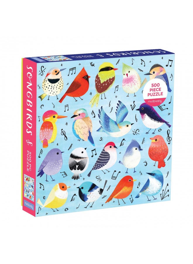 Mudpuppy Songbirds 500 Piece Family Jigsaw Puzzle, Illustrated Songbird Puzzle for Families and Adults with Colorful Birds and Music Notes