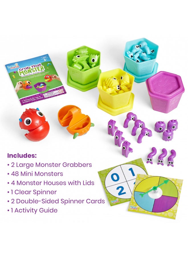 hand2mind Grab That Monster Fine Motor Activity Set, Fine Motor Skills Games for Toddlers, Occupational Therapy Toys, Preschool Learning Activities, Prewriting Toys, Color Sorting, Pincer Grasp Toys