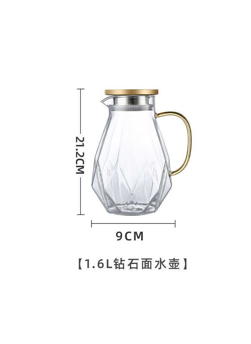 Durable High-Heat Glass Pitcher Large Juice Jug 1600ml Diamond kettle