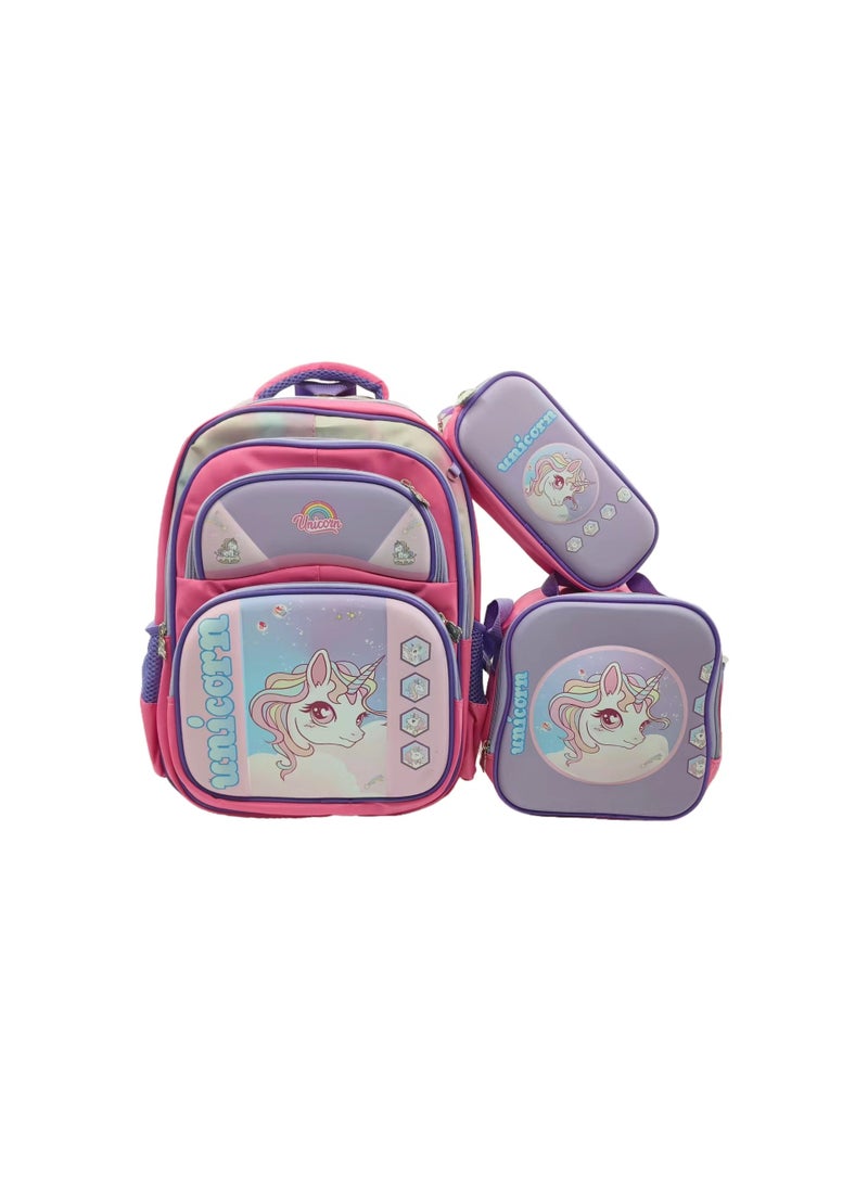 Kids Cartoon Backpack With Pencil Case Mono-Pink