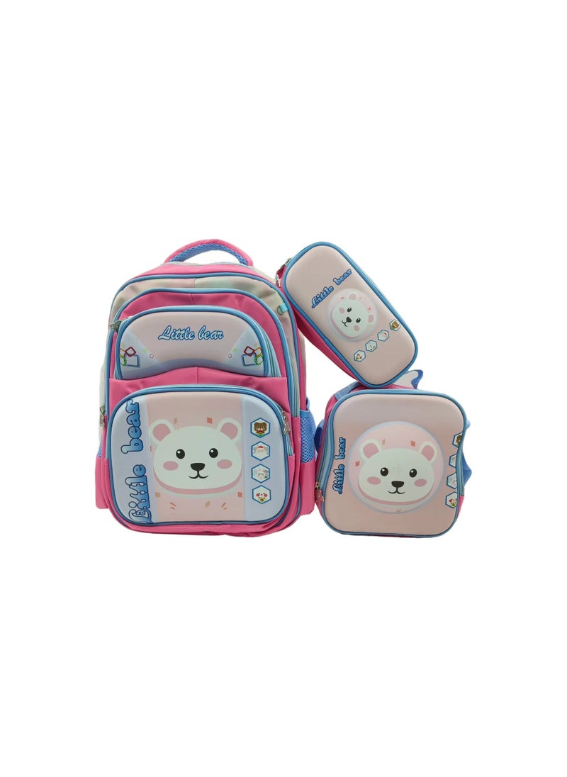 Kids Cartoon Backpack With Pencil Case Little Bear-Pink