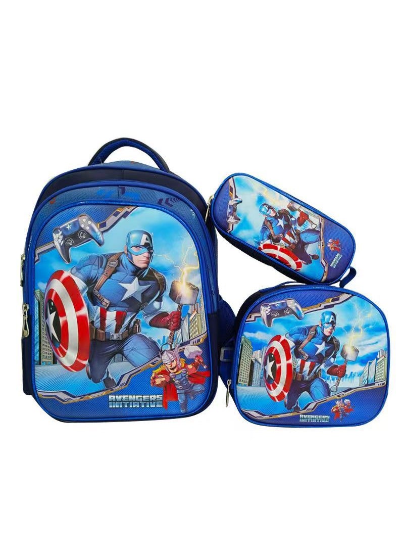 Kids Cartoon Backpack With Pencil Case New captain-sapphire blue