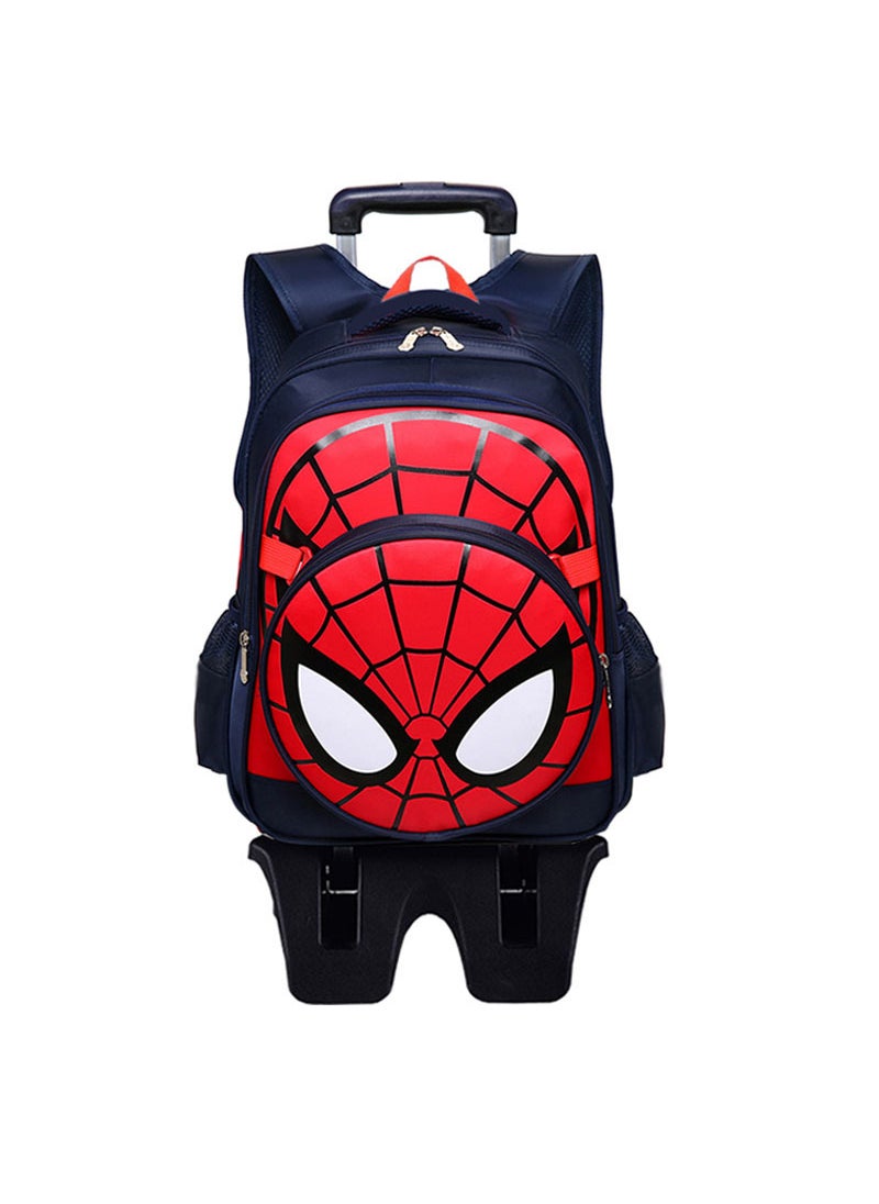 Kids Spiderman Trolley Backpack Large Capacity High foot six wheel climbing building Dark Blue