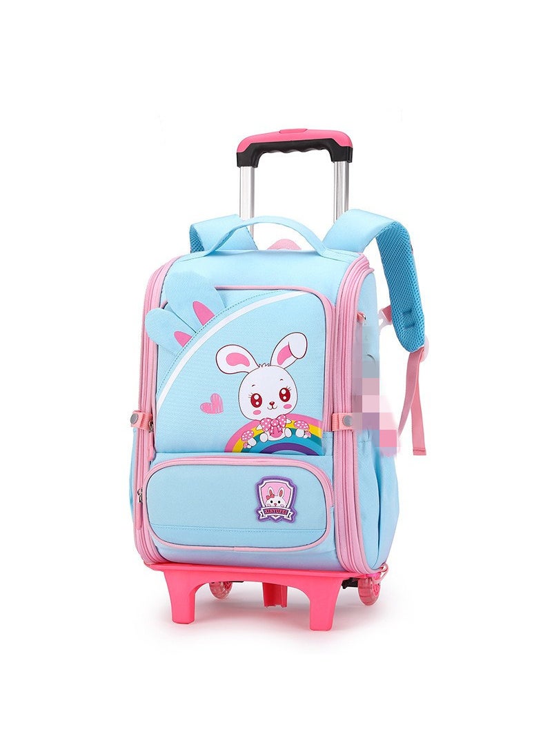 New Cute Cartoon Trolley Schoolbag Large Capacity 2-5 Grades Detachable Sky Blue 2 rounds