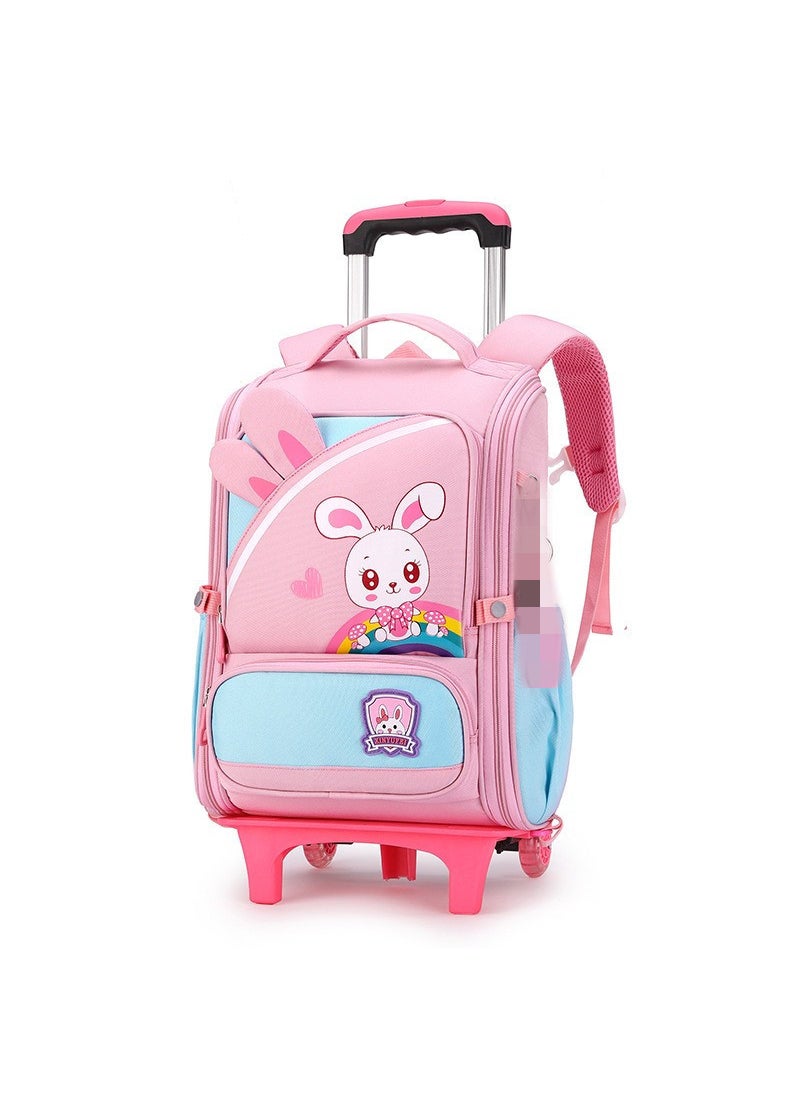 New Cute Cartoon Trolley Schoolbag Large Capacity 2-5 Grades Detachable Pink 2 rounds