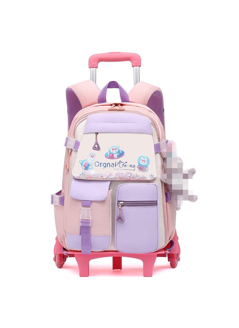 Girls Large Capacity Trolley School Bag for Grades 2-6 Pink 2 wheels