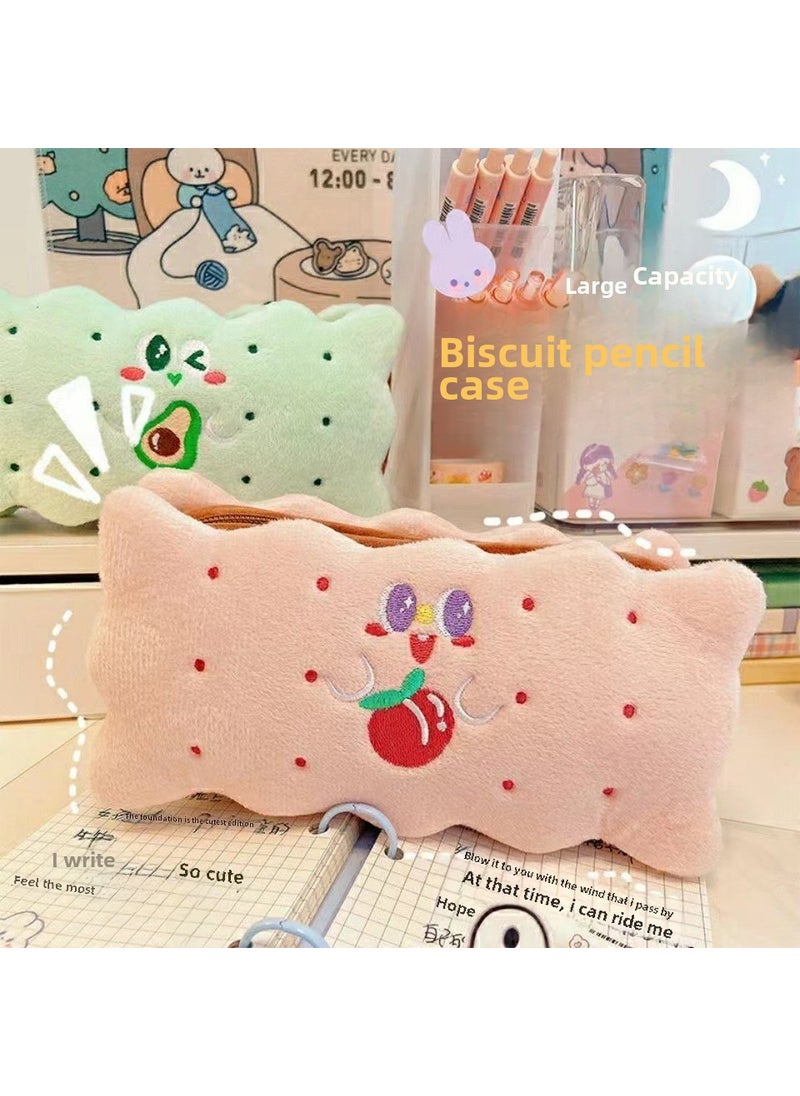 1 x 5 pcs Large Capacity School Pencil Box [Peach] Biscuit Pencil Case