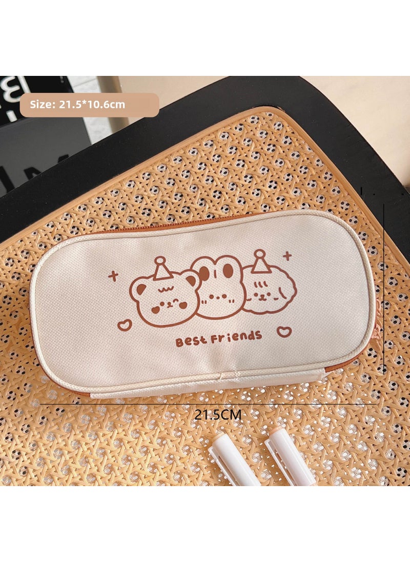 1 x 5 pcs Cute Cartoon Dog Pencil Case Multi-Layer Large Canvas 1 #3 Good Friends