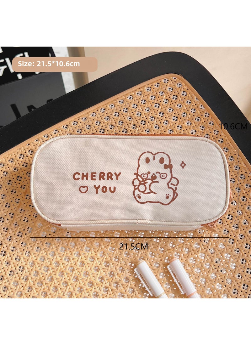 1 x 5 pcs Cute Cartoon Dog Pencil Case Multi-Layer Large Canvas 4# Cherry Rui Rui Rabbit