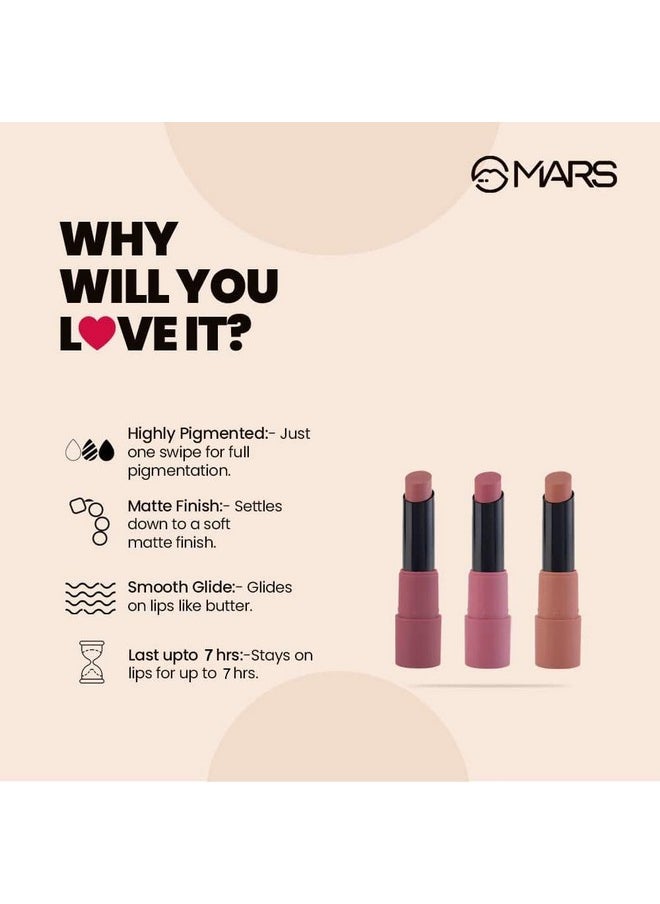 Matte Box Set Of 3 Lipsticks For Women | Long-Lasting | Smooth Finish | Moisturising | One Swipe Pigmentation (3X3.2 Gm) (02-Peaches & Nudes)