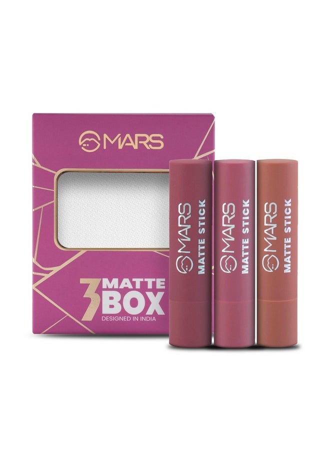 Matte Box Set Of 3 Lipsticks For Women | Long-Lasting | Smooth Finish | Moisturising | One Swipe Pigmentation (3X3.2 Gm) (02-Peaches & Nudes)