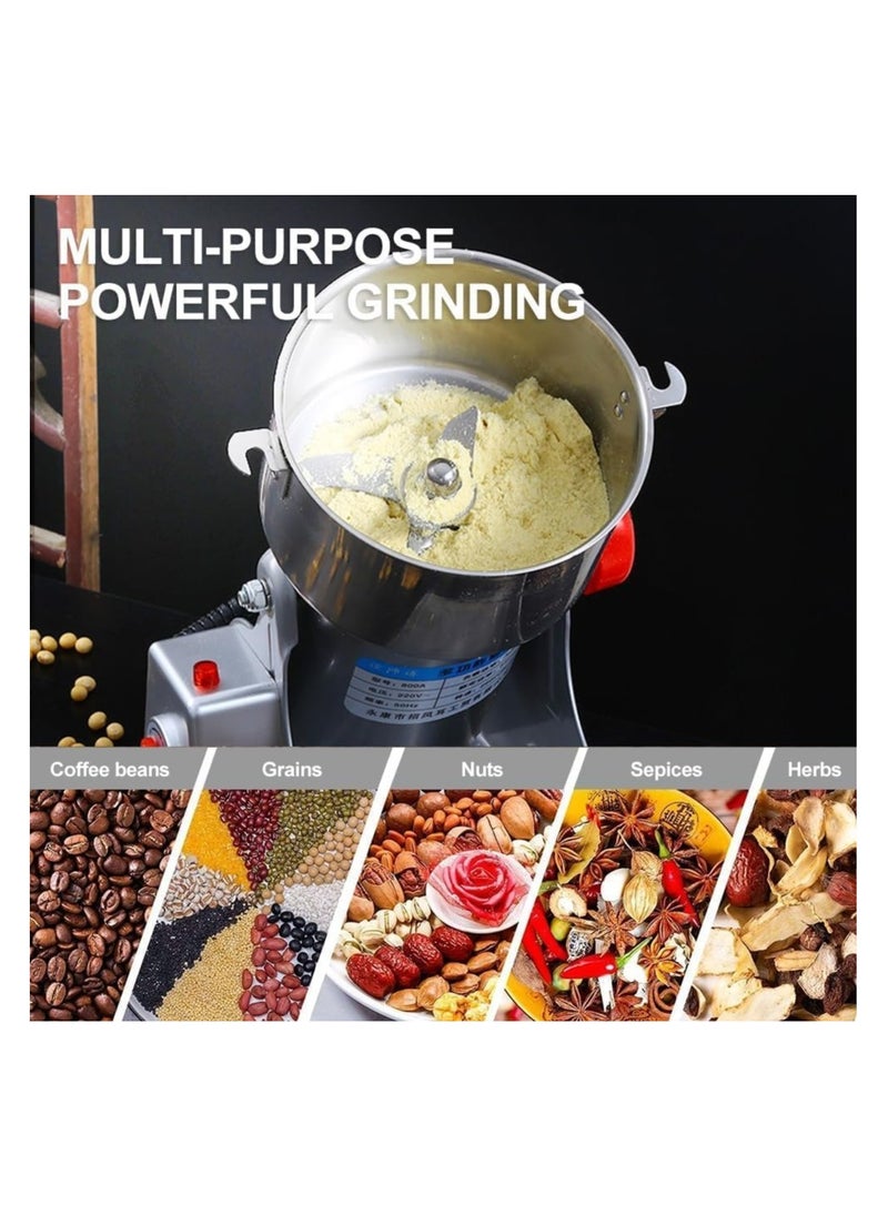 Grain Mill Grinder Electric 800g Commercial Spice Grinder 3800W High Power Spice Mill Stainless Steel Pulverizer Dry Grinder Grinding Machine For Household/Resturant/Hotel