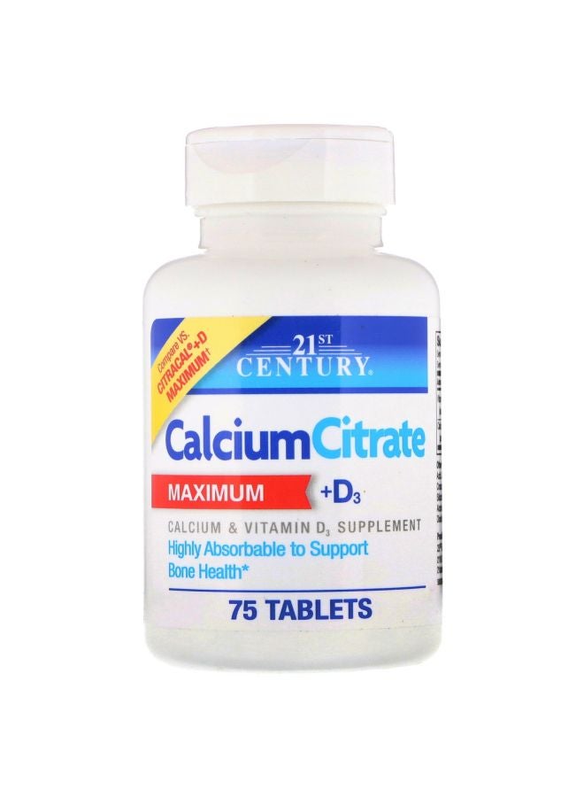 Calcium Citrate Maximum + D3 Dietary Supplement - 75 Tablets