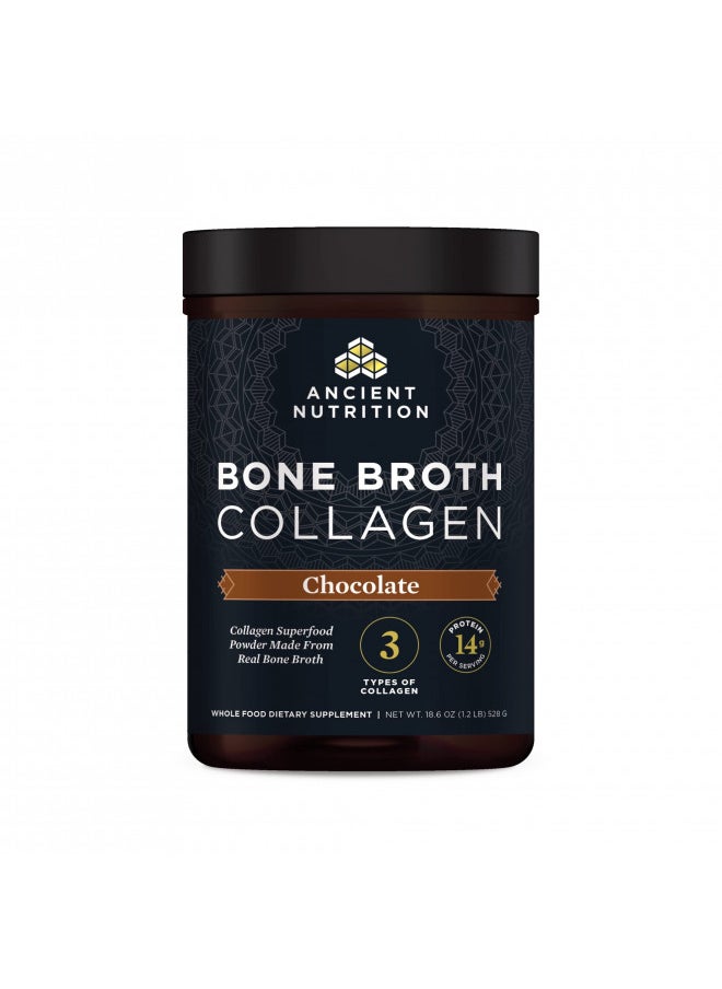 Ancient Nutrition Collagen Powder, Bone Broth Collagen, Chocolate, Hydrolyzed Multi Collagen Peptides, Supports Skin and Nails, Joint Supplement, 30 Servings, 18.6oz