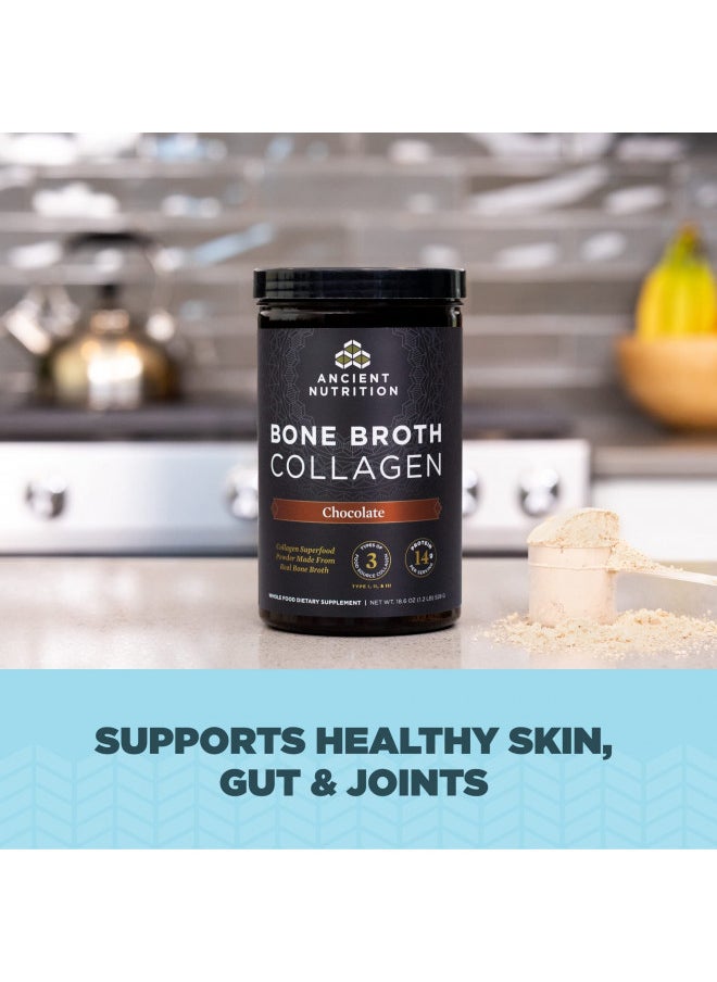 Ancient Nutrition Collagen Powder, Bone Broth Collagen, Chocolate, Hydrolyzed Multi Collagen Peptides, Supports Skin and Nails, Joint Supplement, 30 Servings, 18.6oz