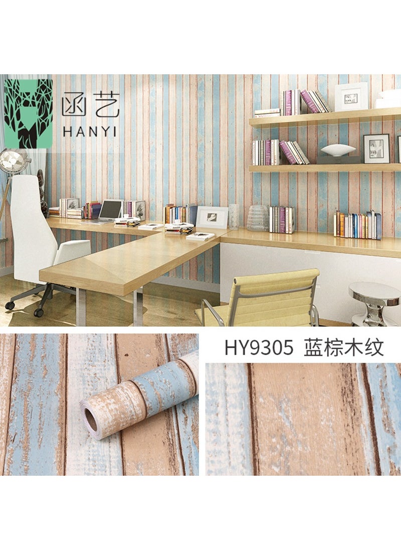 Waterproof PVC Wallpaper Wood Grain Self-Adhesive Dorm Decor9305 blue brown wood grain -0.45*10 m 9305 blue brown wood grain -0.45*10 m