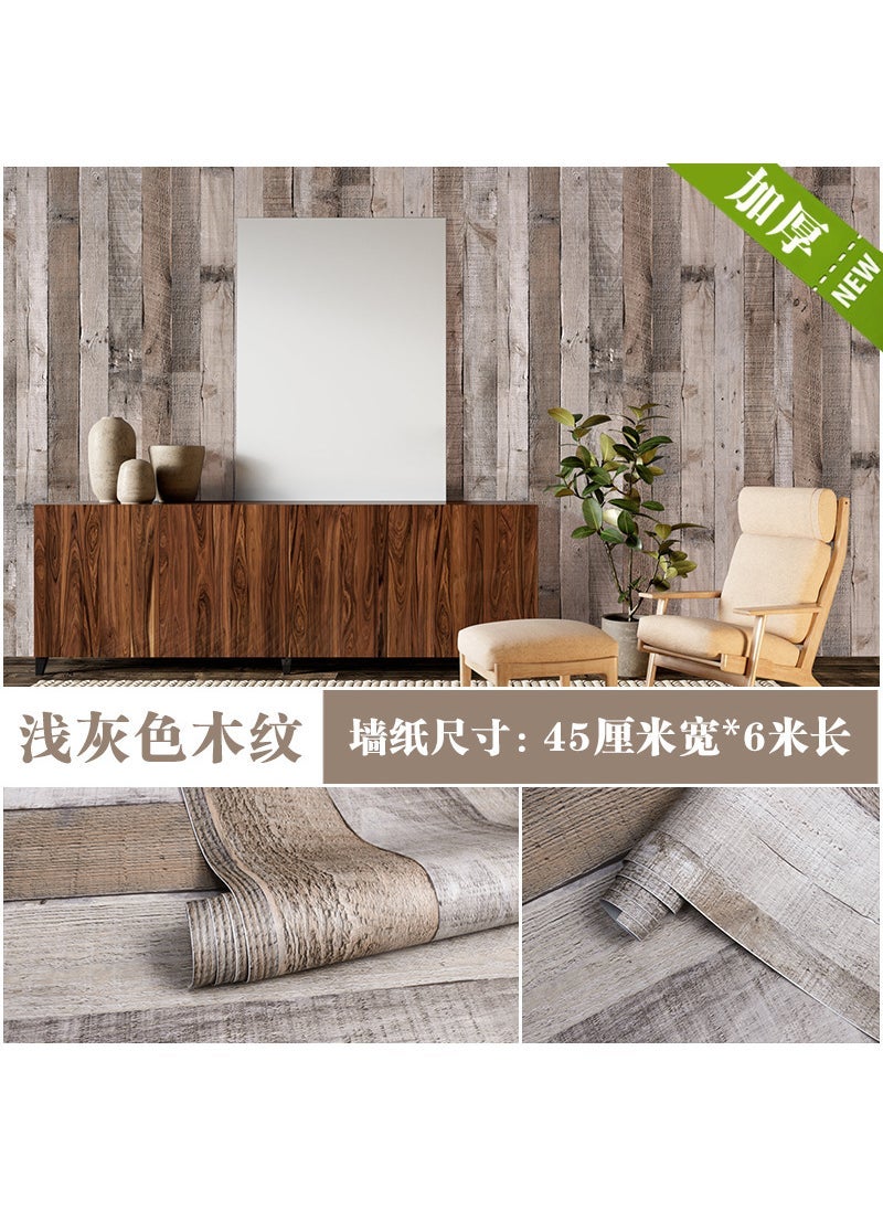 Cross-border thickened retro wood grain self-adhesive wallpaper simulation wood wall decoration stickers 3D wallpapaer Light gray wood grain 92059-1 (thickened)