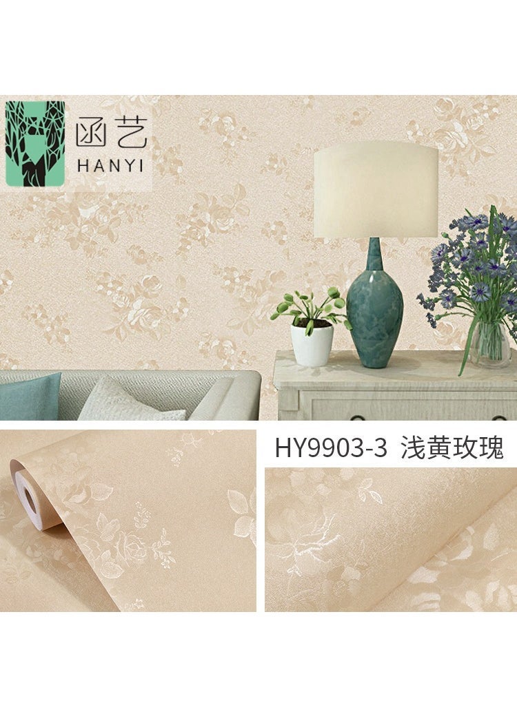 Factory Direct Wallpaper Solid Color Self-adhesive Wall Cloth Wallpaper Simple Light Luxury Plain Color Wallpaper Instant Paste Thickened 9903-3 Light Yellow Rose -0.45*10 m