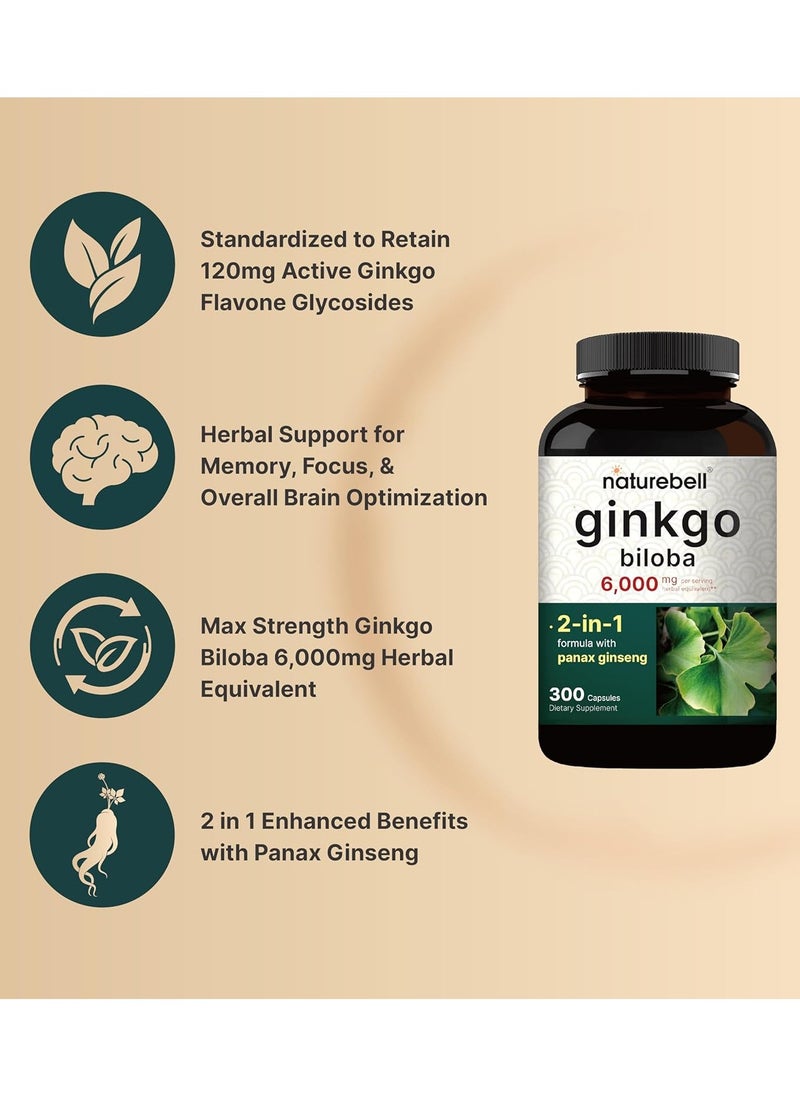 Ginkgo Biloba Extract 6,000mg Per Serving, 300 Capsules Extra Strength