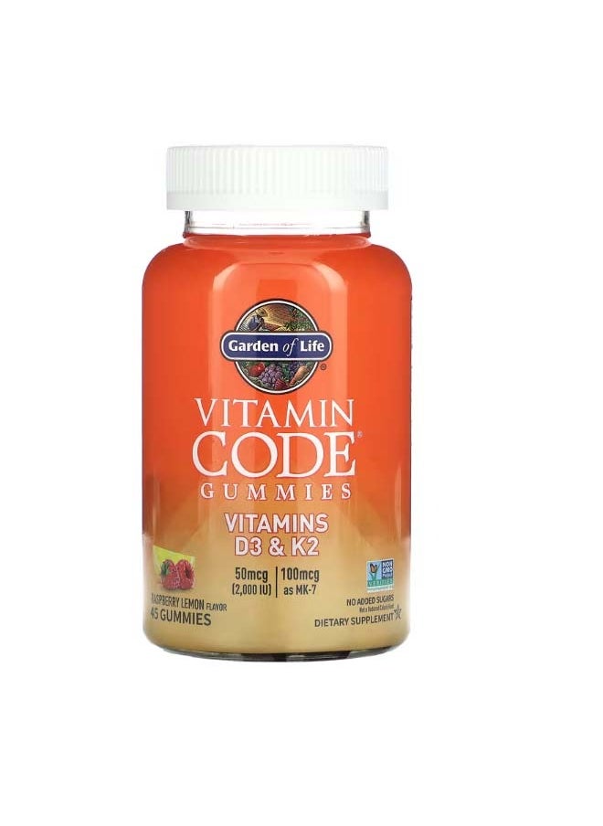 Vitamin Code Gummies Vitamins D3  K2 Raspberry Lemon 45 Gummies