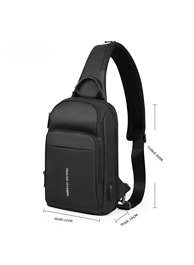 Mens Fashion Oxford Sling Bag Waterproof Crossbody Elegant Black